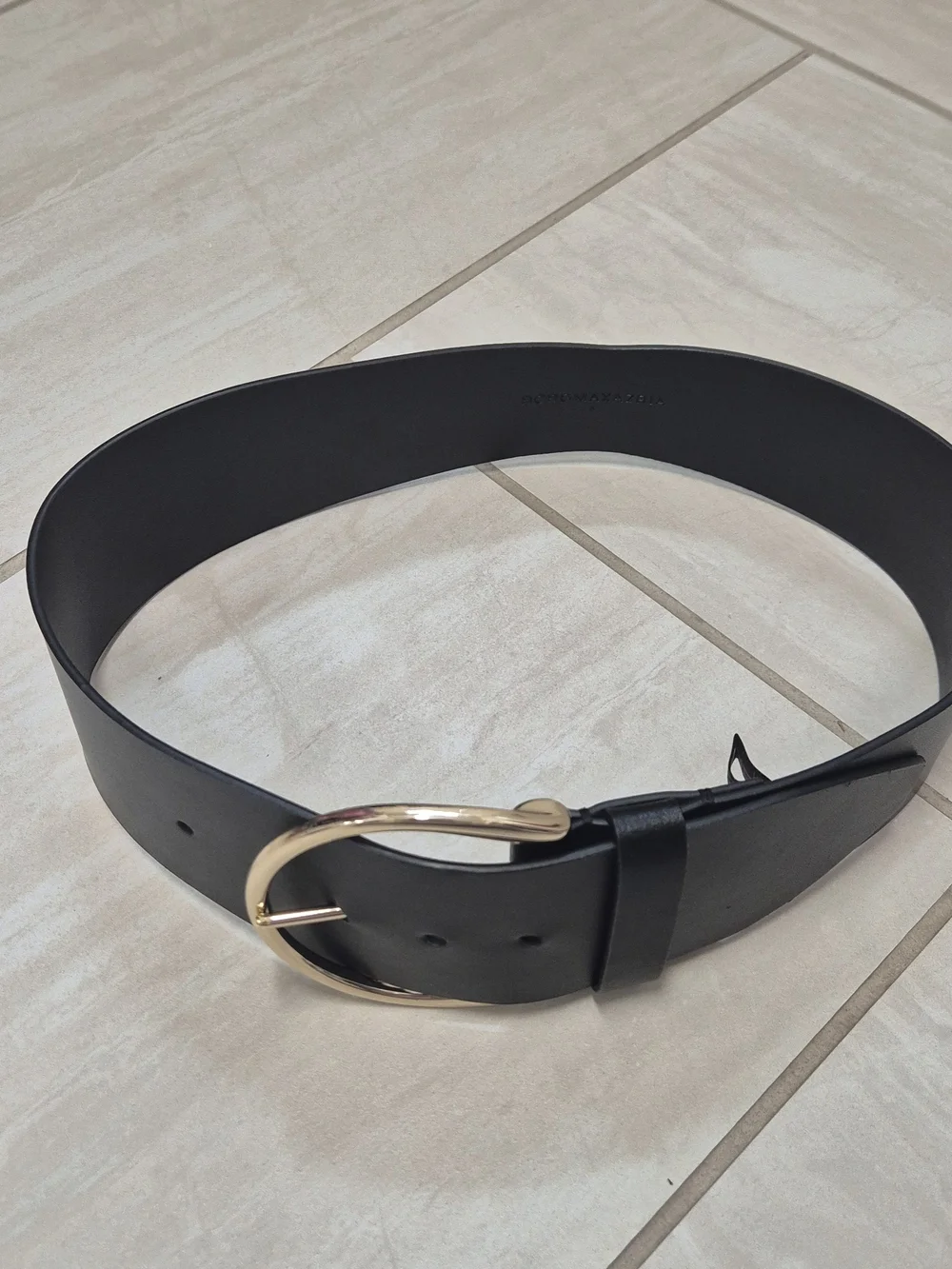 BCBGMaxAzria Black Leather Belt with Gold Buckle